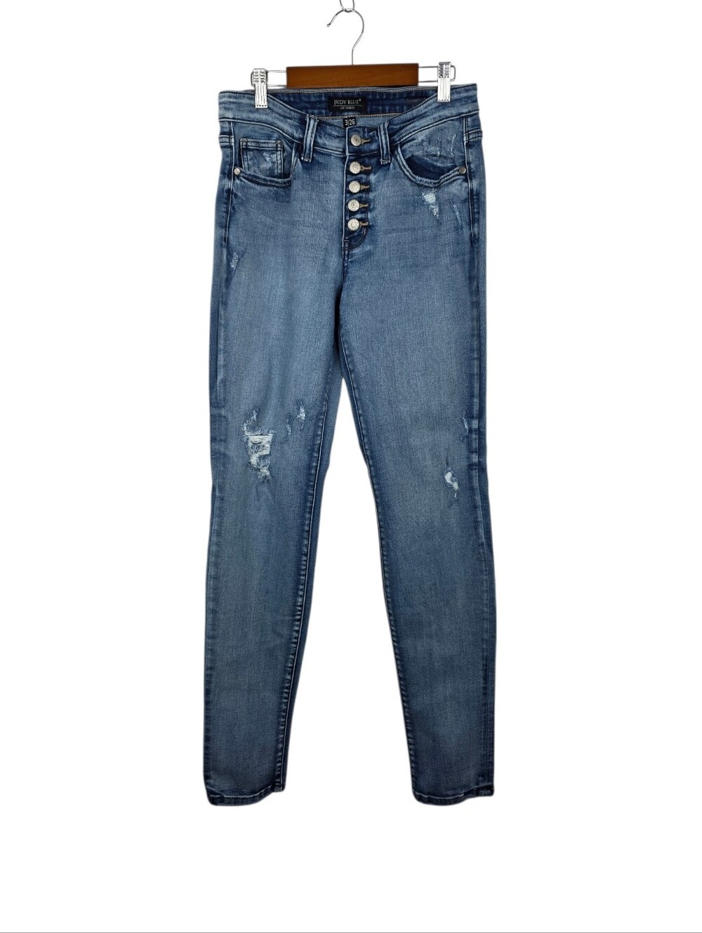 Judy Blue Skinny Fit Size 3/26 Distressed Raw Hem Button Fly Stretch Denim Jeans
